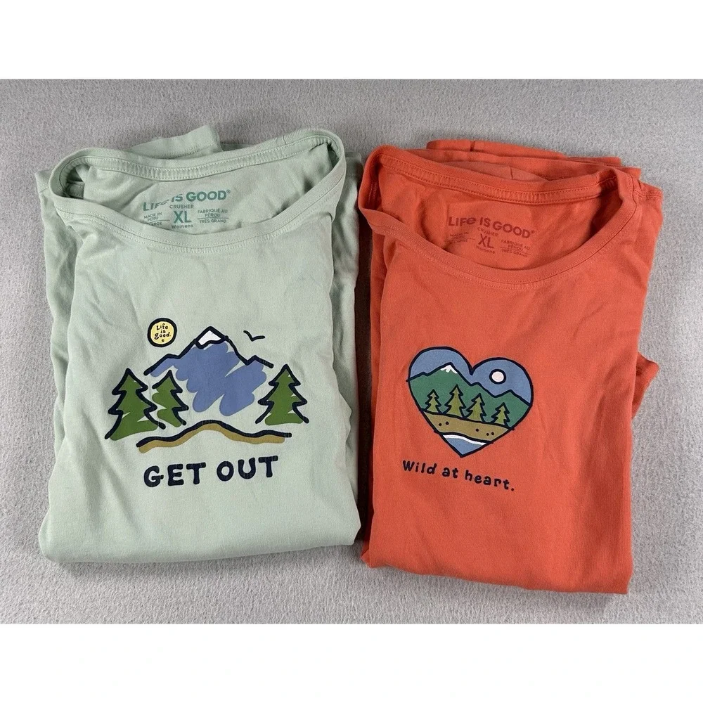 Life Is Good Crusher T-Shirt Lot of 2 Womens XL Nature Get Out Wild at Heart - Picture 1 of 10